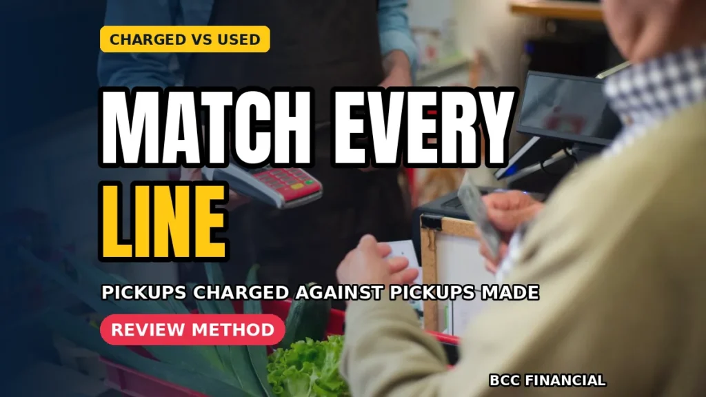 Owner comparing a cash collection invoice with a pickup log and highlighting a charge that does not match
