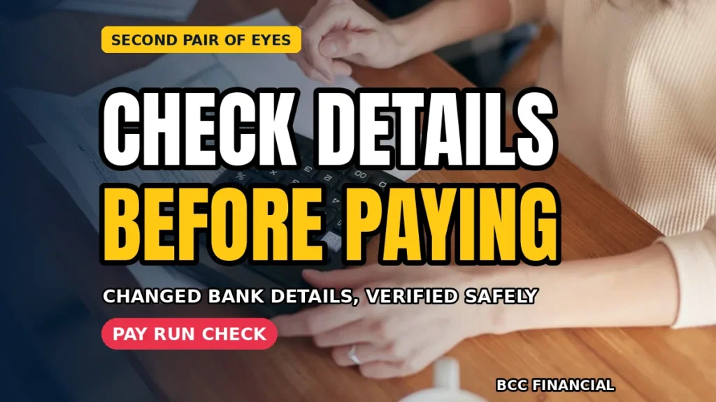 Pay run checklist beside a laptop showing a payment file summary and payslips ready for filing