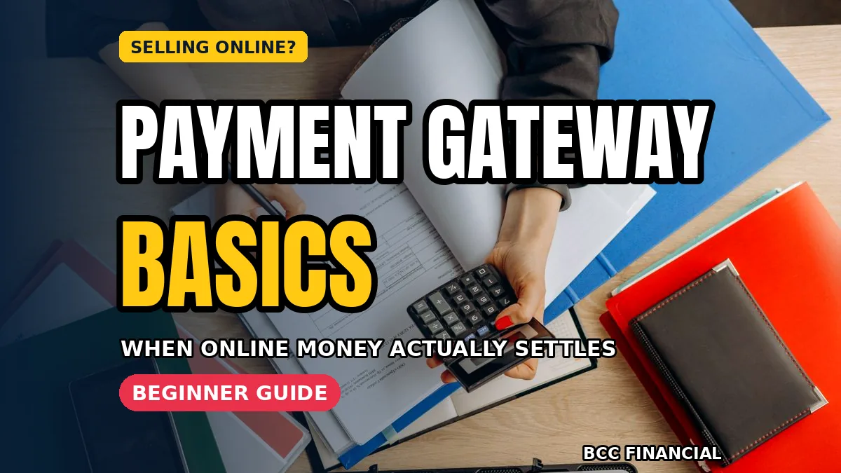 Shop owner learning online payment gateway basics small business on a laptop beside the counter till