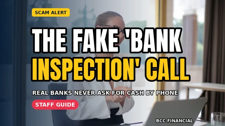 Staff member using the call-back rule during a bank inspection scam cash business staff attempt