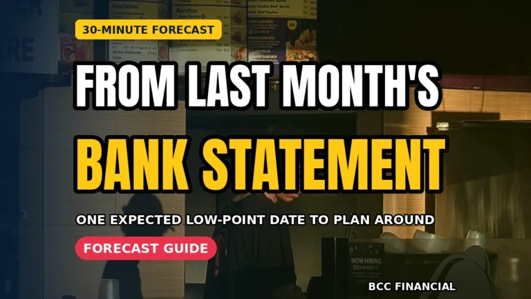 Owner with a printed bank statement following a simple monthly cash forecast bank statement routine step by step