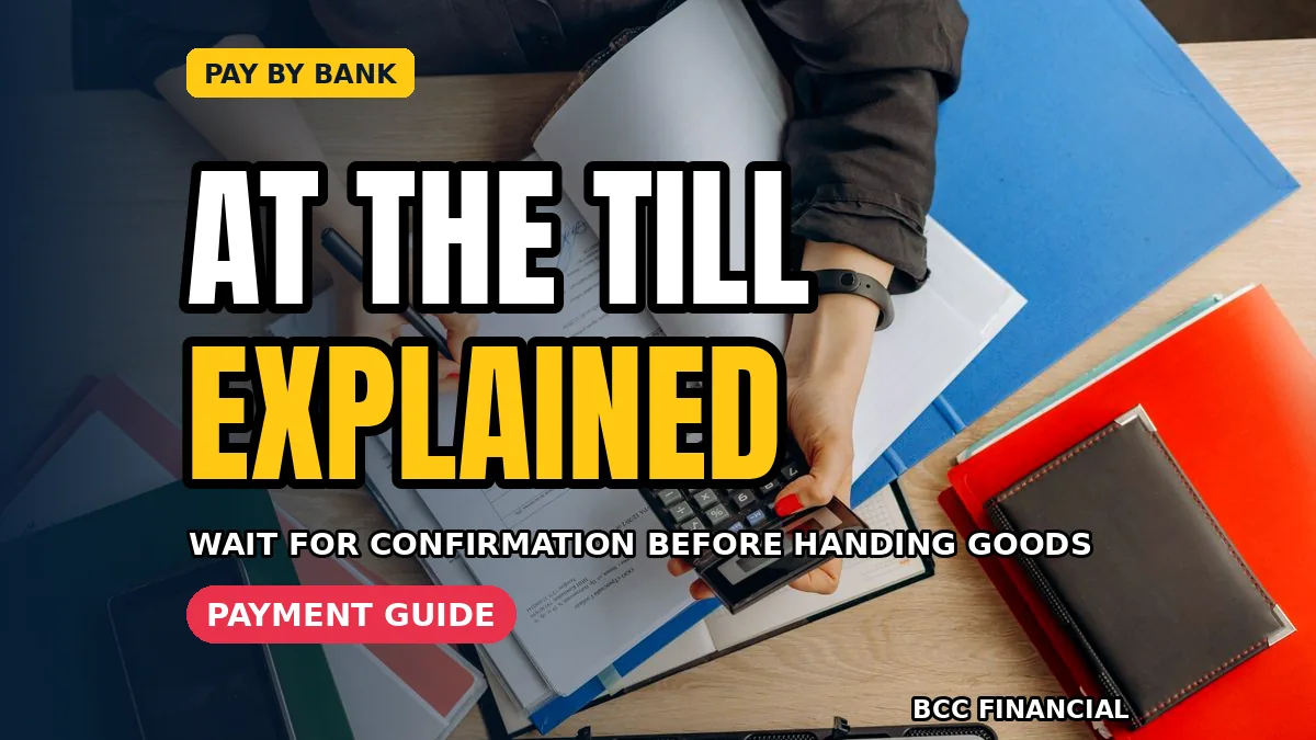 pay by bank account to account payments business guide showing a smiling American shopkeeper helping a customer pay from a bank account at the till
