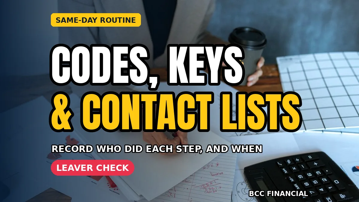 American woman manager in a clothing store handing a labelled key ring across a counter while a colleague updates a written key log beside her