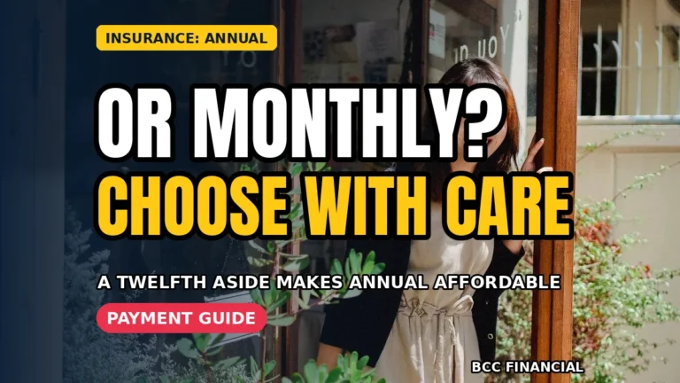 A business owner comparing business insurance annual vs monthly payment cash flow options on paperwork at a desk