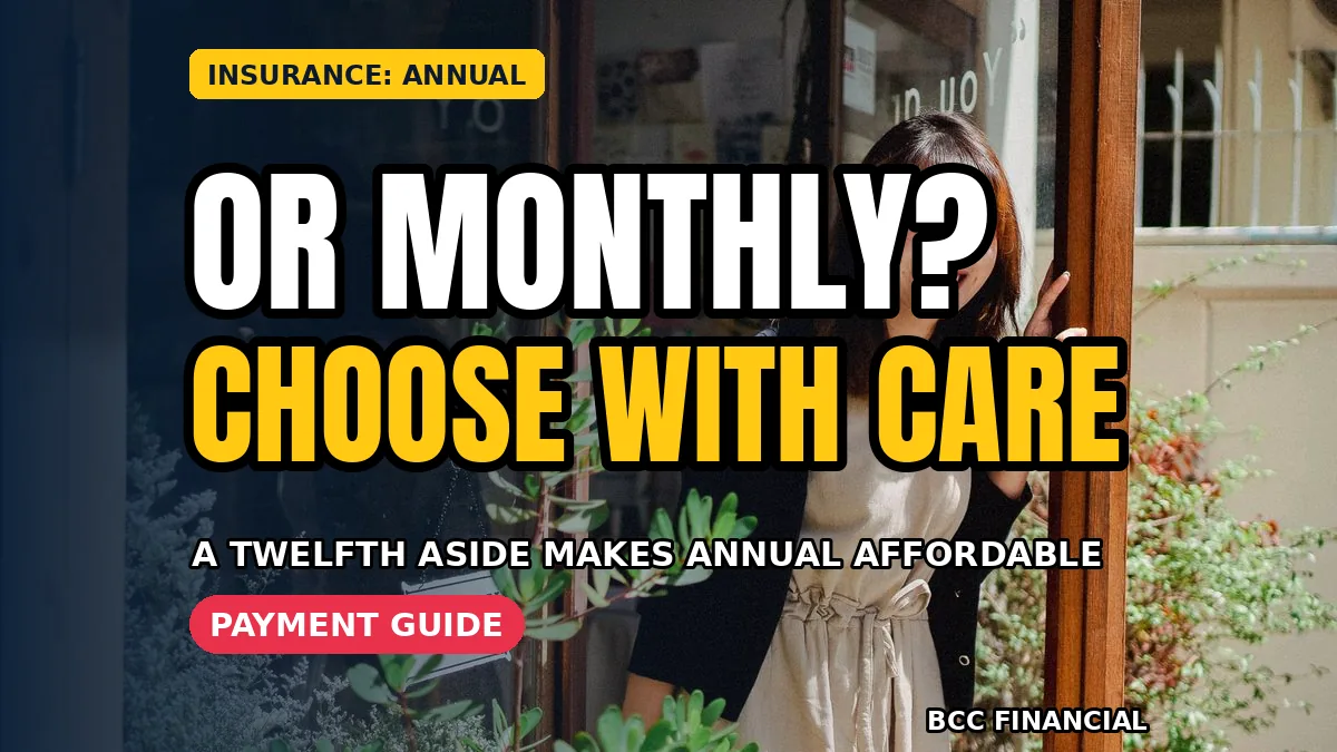 A business owner comparing business insurance annual vs monthly payment cash flow options on paperwork at a desk