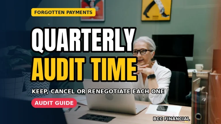 Manager with printed statements doing a business subscription standing order audit quarterly at an office desk