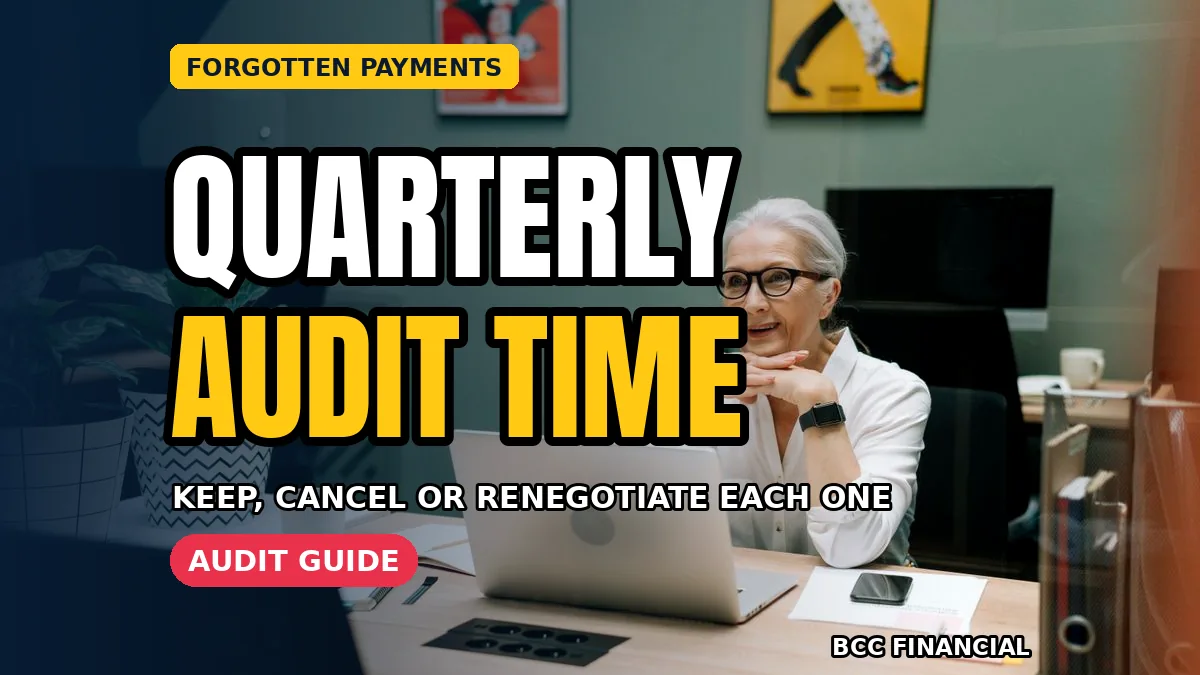 Manager with printed statements doing a business subscription standing order audit quarterly at an office desk