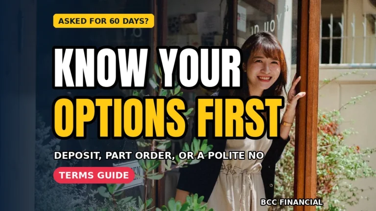 Business owner reviewing customer asking 60 day payment terms options on an invoice at a desk