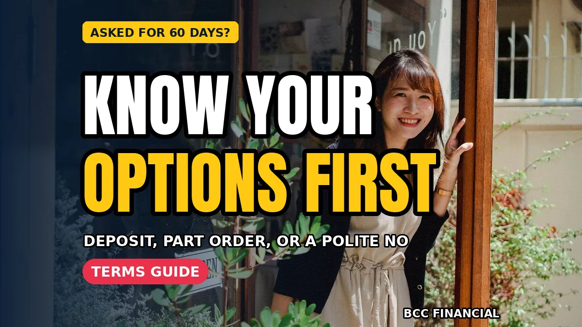 Business owner reviewing customer asking 60 day payment terms options on an invoice at a desk