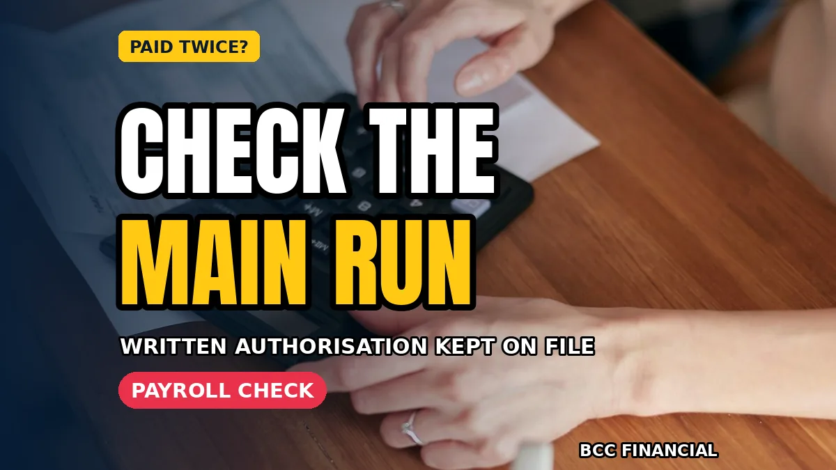 Employer checking a one-off payroll breakdown and bank details before sending a payment