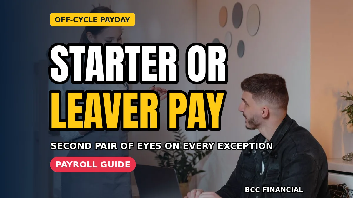 Manager preparing an off cycle payroll payment starter leaver business payment with a second checker present