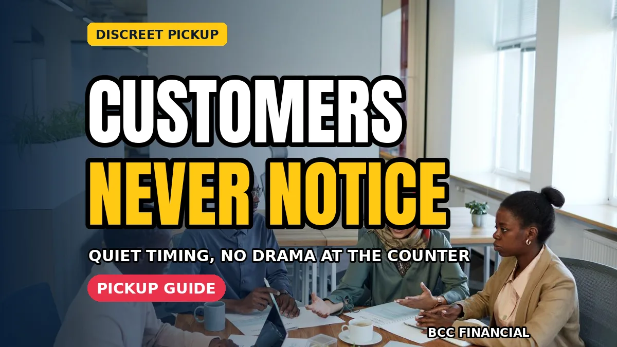 Customer area in a small business with headline about discreet cash collection pickup customer area habits and calm handovers