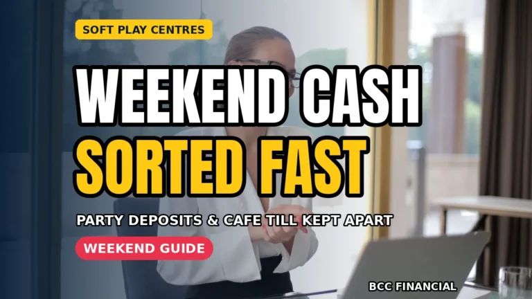 Family attraction entrance with headline about cash collection soft play family attraction business routines for busy weekends