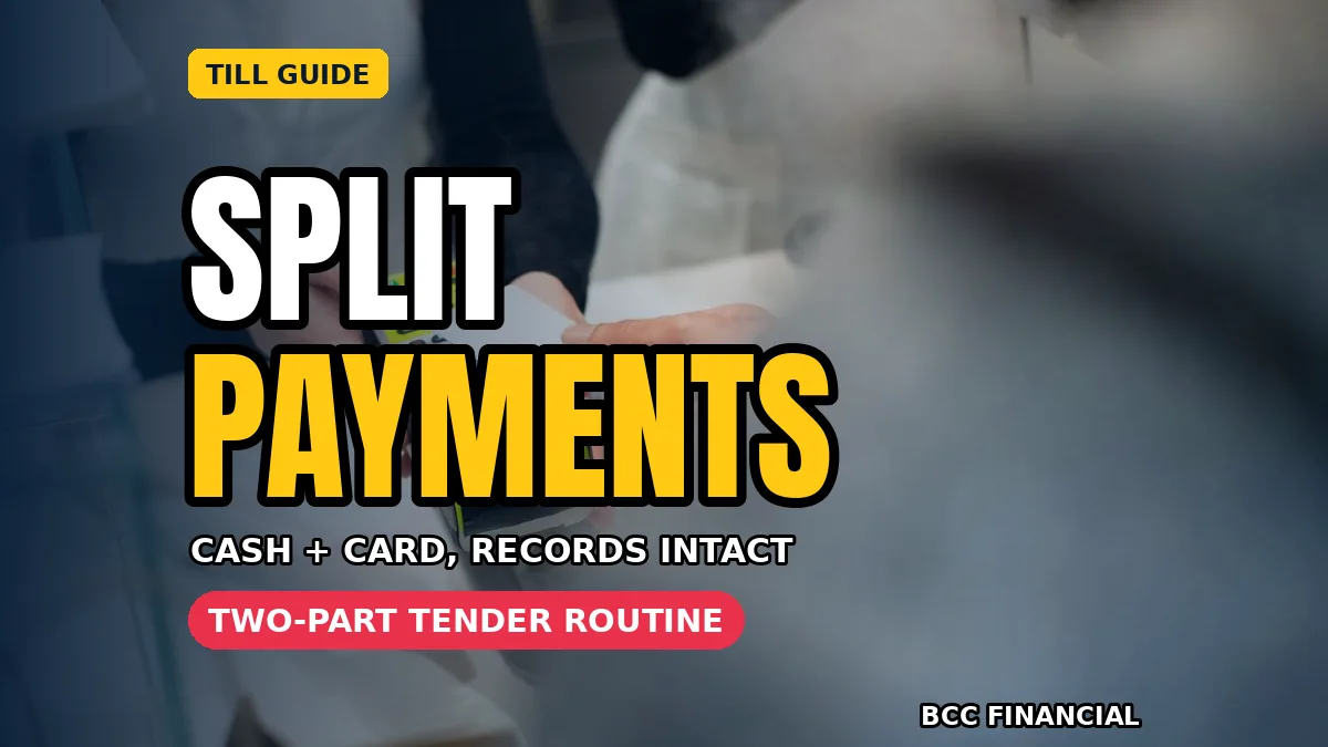 Shop till with headline about split payment part cash part card till routines for recording both parts of one sale