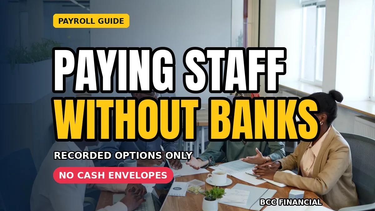 Employer and employee reviewing paperwork with headline about paying employee without bank account options records and payroll files