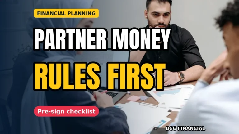 Illustration about taking on business partner money agreements, with a pre-sign money checklist