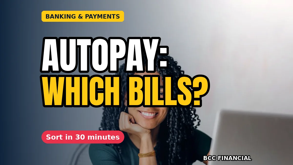 Business owner sorting bills into autopay and manual piles at a desk