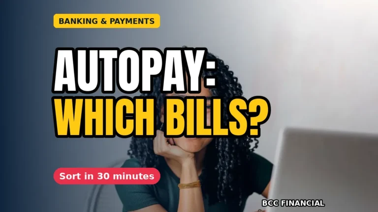 Illustration about business bills autopay direct debit which bills belong on autopay, with a 30-minute sorting checklist