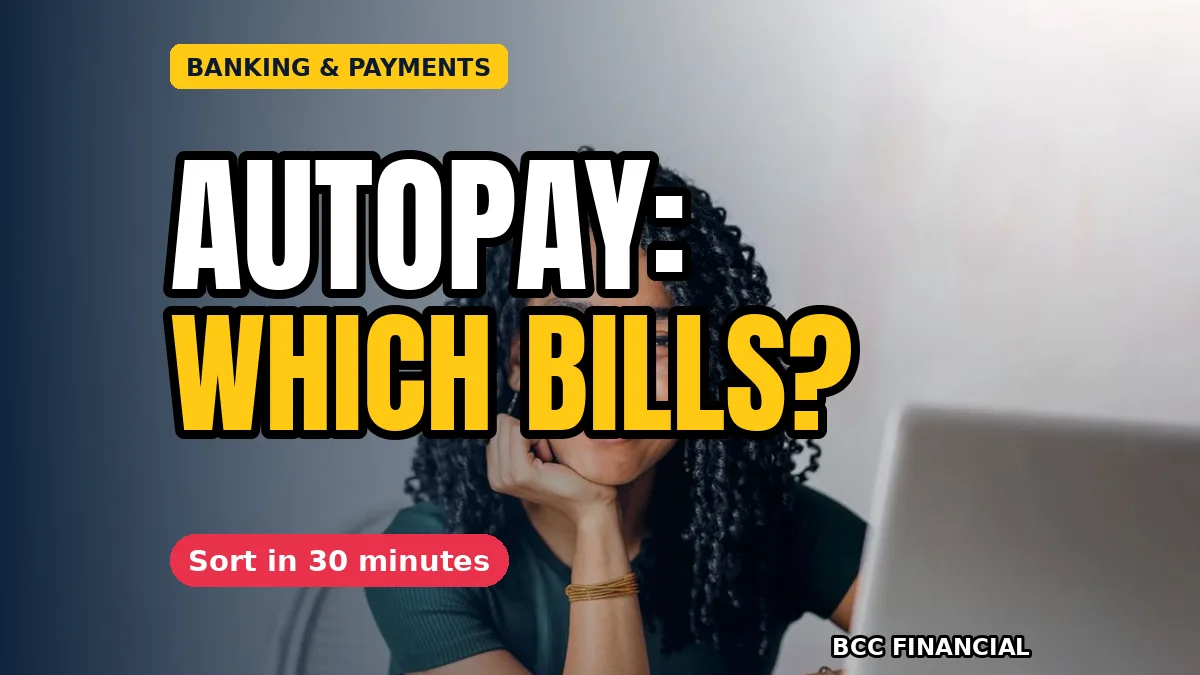 Illustration about business bills autopay direct debit which bills belong on autopay, with a 30-minute sorting checklist