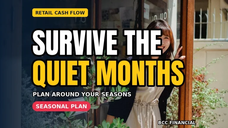 Seasonal cash flow planning: a smiling shop owner standing in the doorway of her retail store