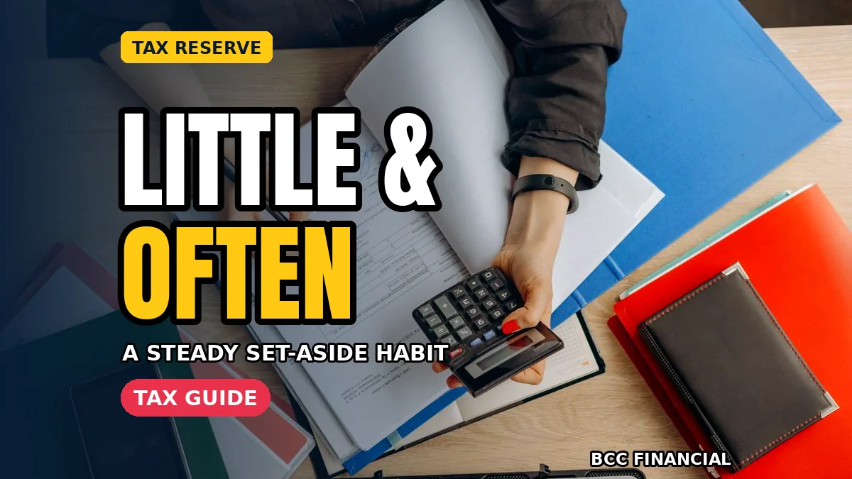 Business tax set-asides: a notebook and calculator used to plan regular tax set-asides