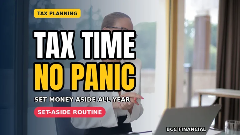 Business tax set-asides: a businesswoman at her laptop setting up a regular tax set-aside