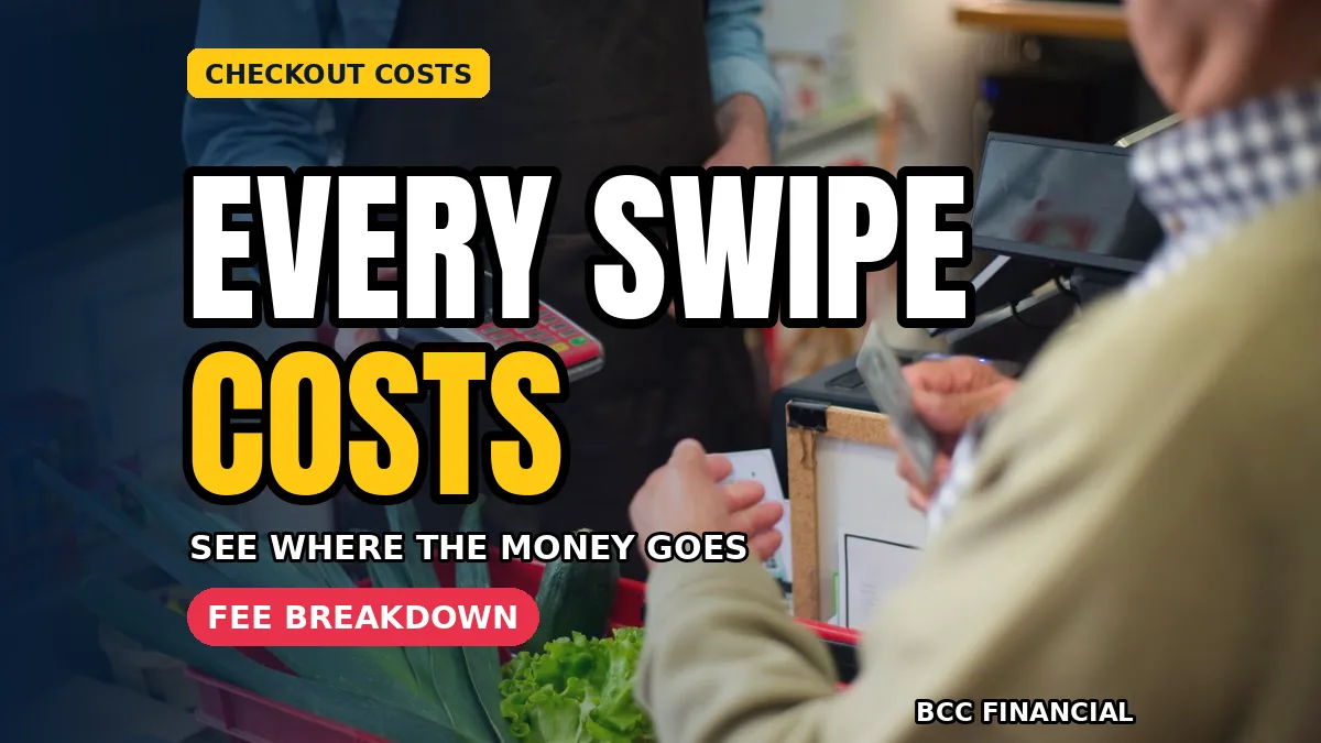 Card payment fees explained: a checkout payment being made by card for groceries in a store