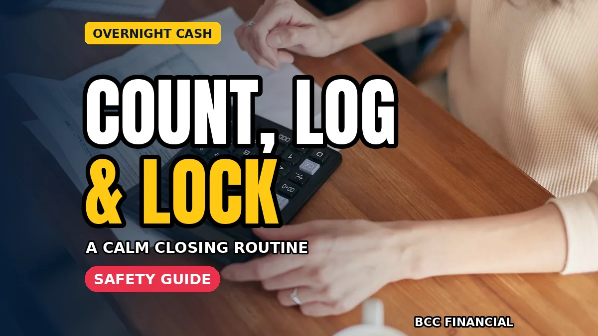 Overnight cash storage: hands counting the day's cash carefully before it is locked away