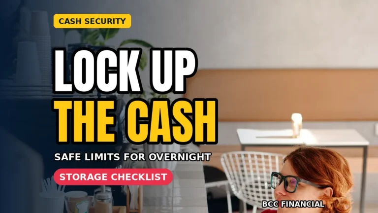 Overnight cash storage: a café worker at the counter at closing time, securing the day's takings