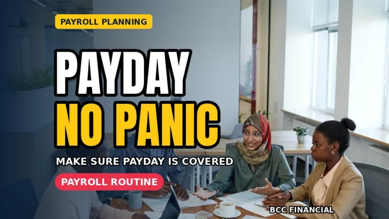 Payroll cash flow planning: a business team in a meeting planning ahead for payroll