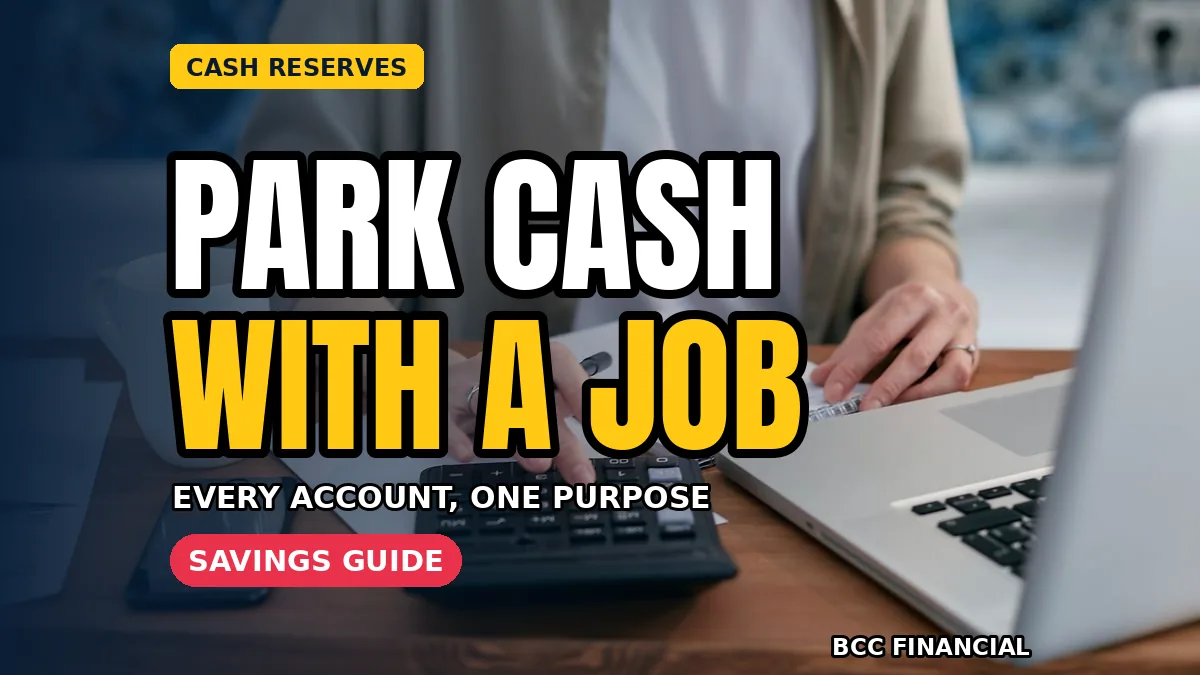 Business savings accounts: hands working through savings figures with a calculator and laptop
