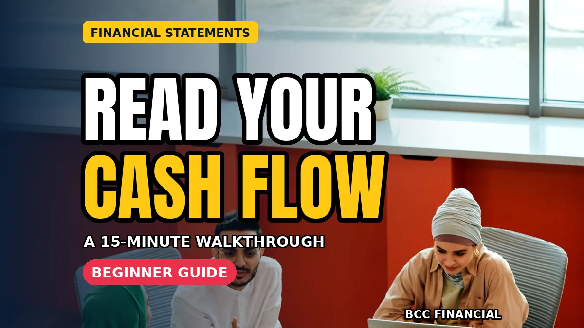 How to read a cash flow statement: a business team reading financial statements together at a table