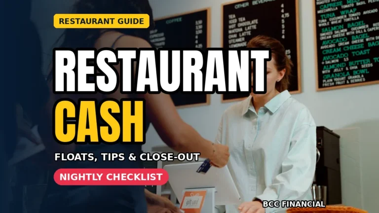 Restaurant cash handling: a café worker at the counter handling a customer's payment