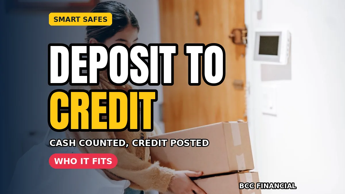 Staff member feeding banknotes into a smart safe while a receipt prints