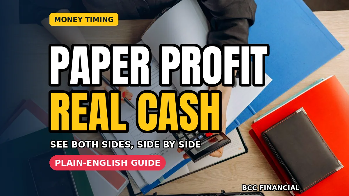Side-by-side profit report and bank statement showing different results