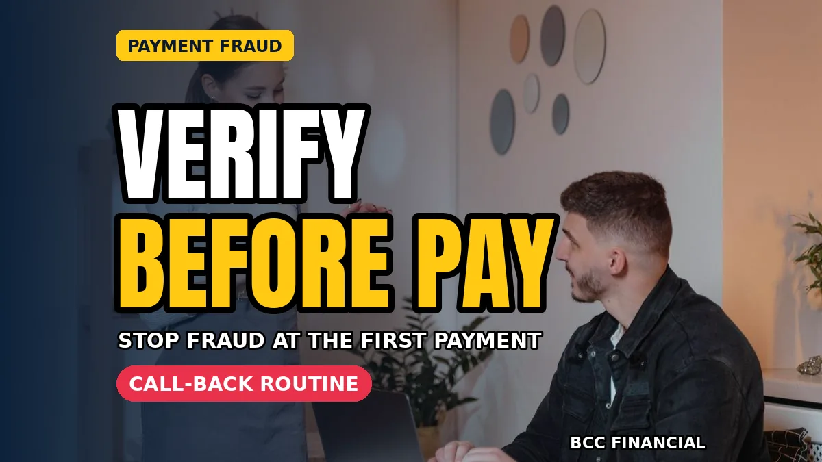prevent business payment fraud checklist with a business owner verifying a new supplier payment by phone