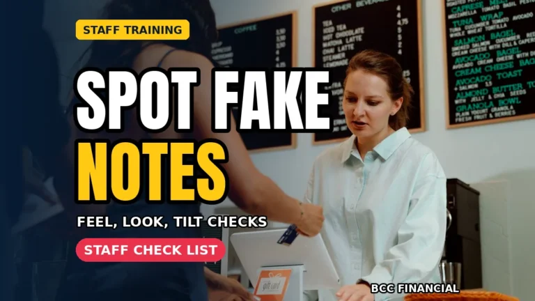 how to spot counterfeit money business staff check a banknote using feel look and tilt at a till