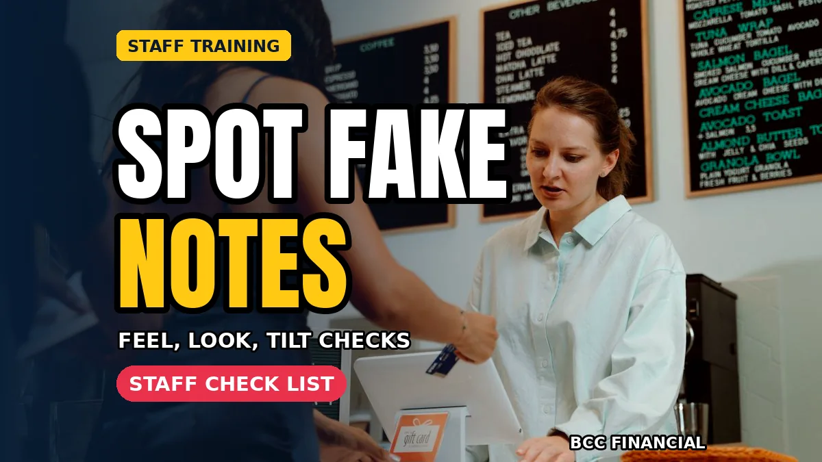how to spot counterfeit money business staff check a banknote using feel look and tilt at a till