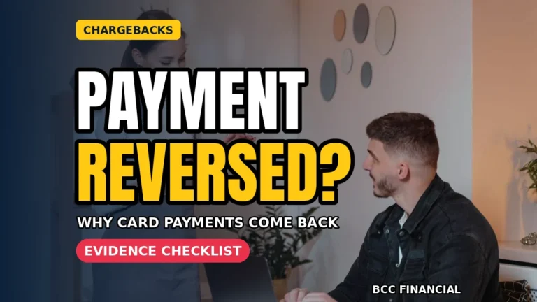 Business owner reviewing chargebacks small business evidence folder at a tidy shop counter