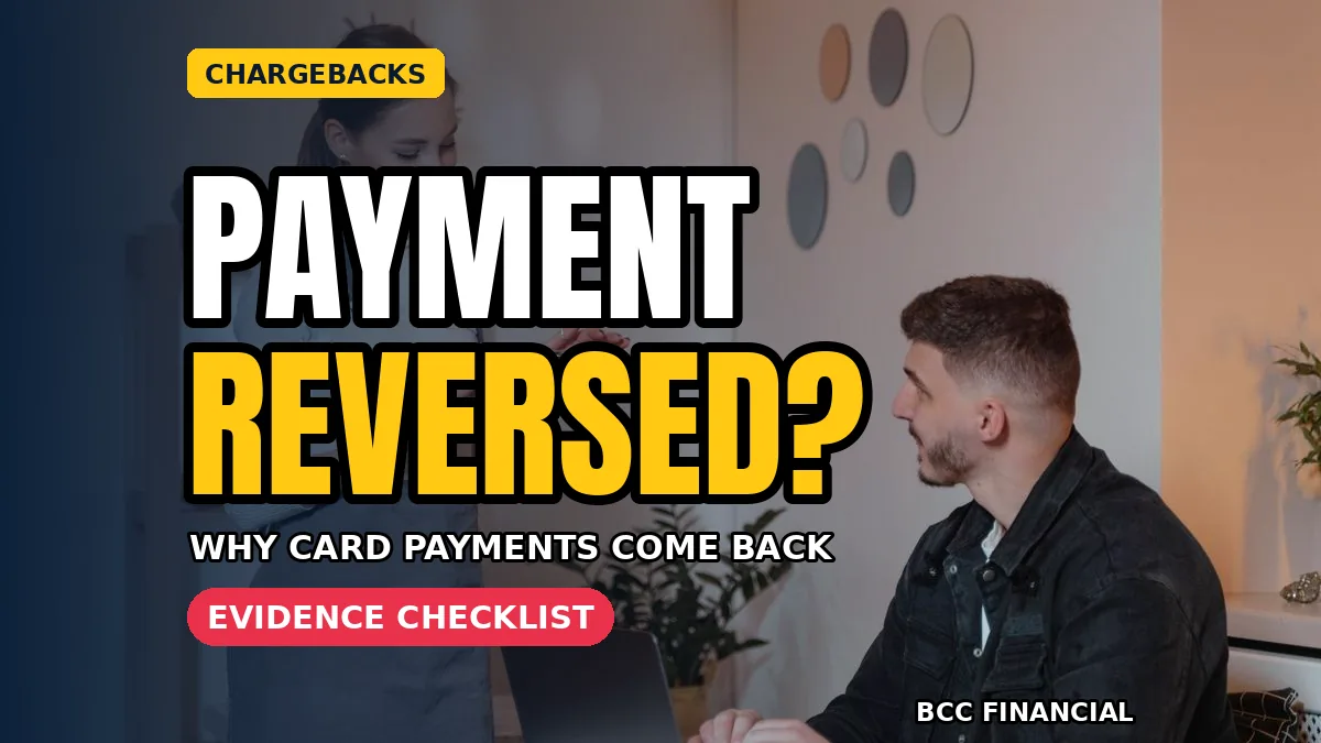 Business owner reviewing chargebacks small business evidence folder at a tidy shop counter