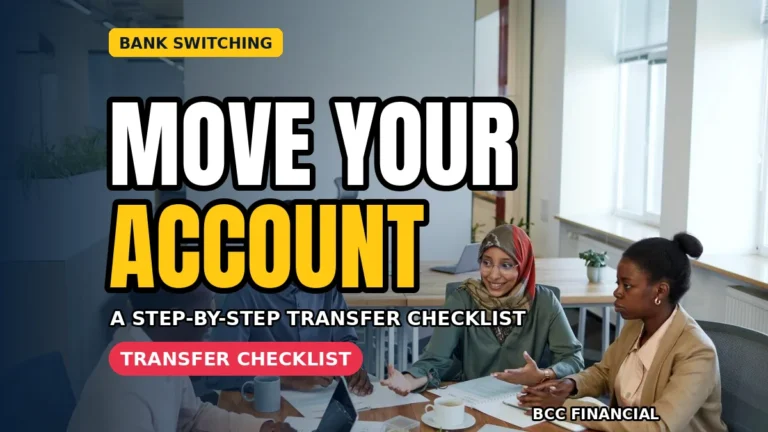 Owner following a switching business bank account checklist with two bank statements side by side