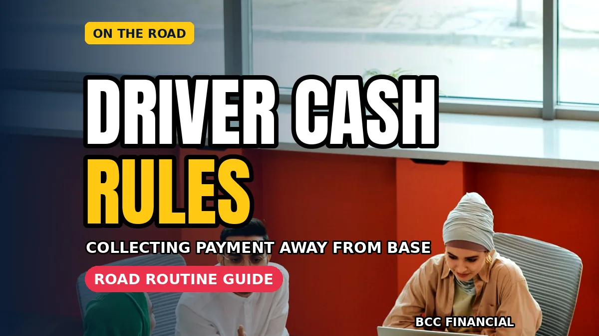Driver practising cash handling for delivery drivers with a locked pouch and run sheet