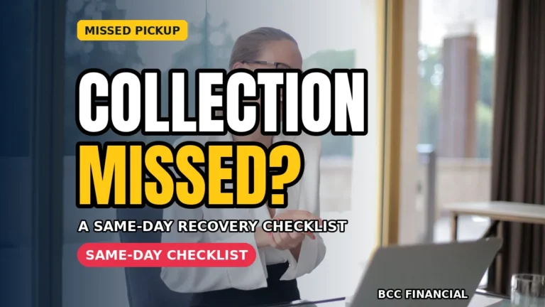 Owner following a missed cash collection what to do checklist beside a locked business cash safe