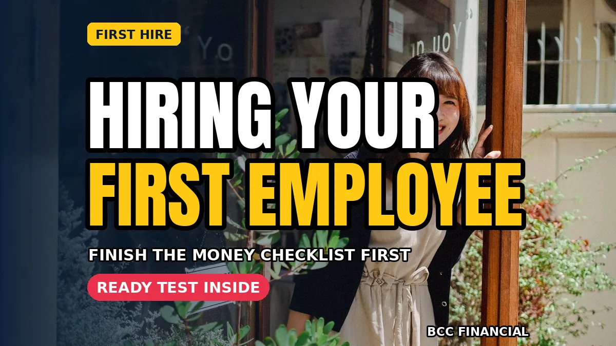 Owner completing a financial checklist hiring first employee costs, including payroll, equipment and training