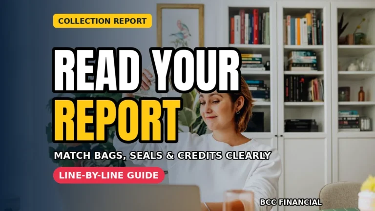 Manager with cash collection report explained guide matching bag and seal numbers to bank credits