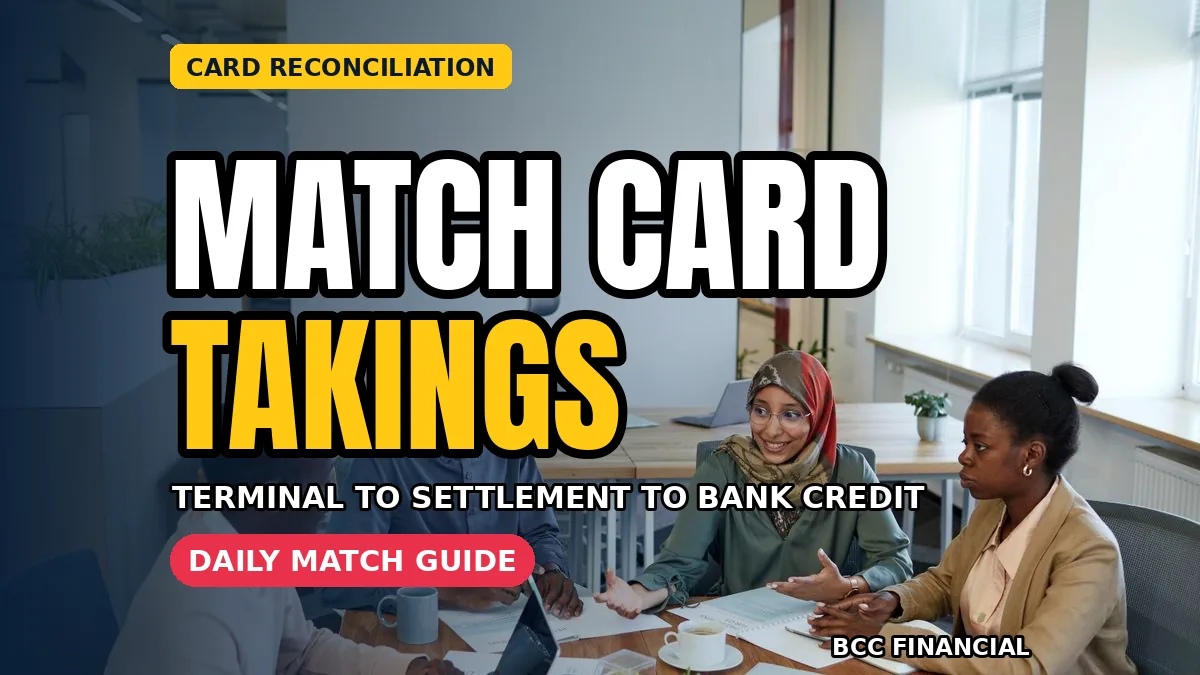 Card payment reconciliation explained by a business owner reviewing clear steps at a counter, BCC Financial guide