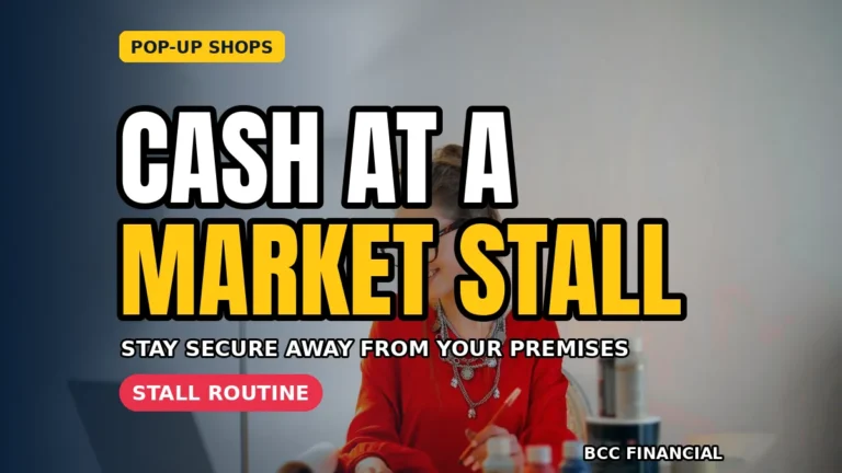 Cash handling pop up shop market stall explained by a business owner reviewing clear steps at a counter, BCC Financial guide