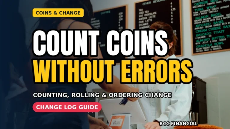 Counting coins change order small business explained by a business owner reviewing clear steps at a counter, BCC Financial guide