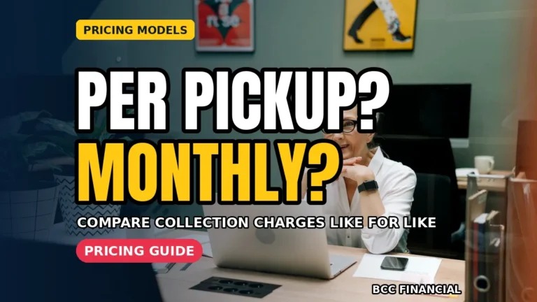 Designed graphic with cash collection service pricing explained through three clear charging models for business owners