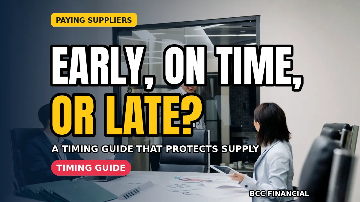 Designed graphic about when to pay suppliers early or on time using a weekly payment calendar and cash check